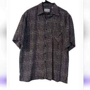 Bill Blass Gray and Tan Patterned Shirt 100% Silk Sz L